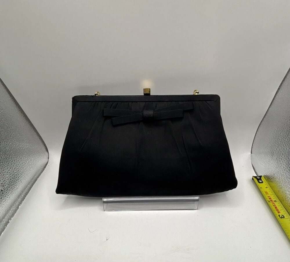 After Five by L & M Vintage Black Satin Evening Bag Clutch with Bow